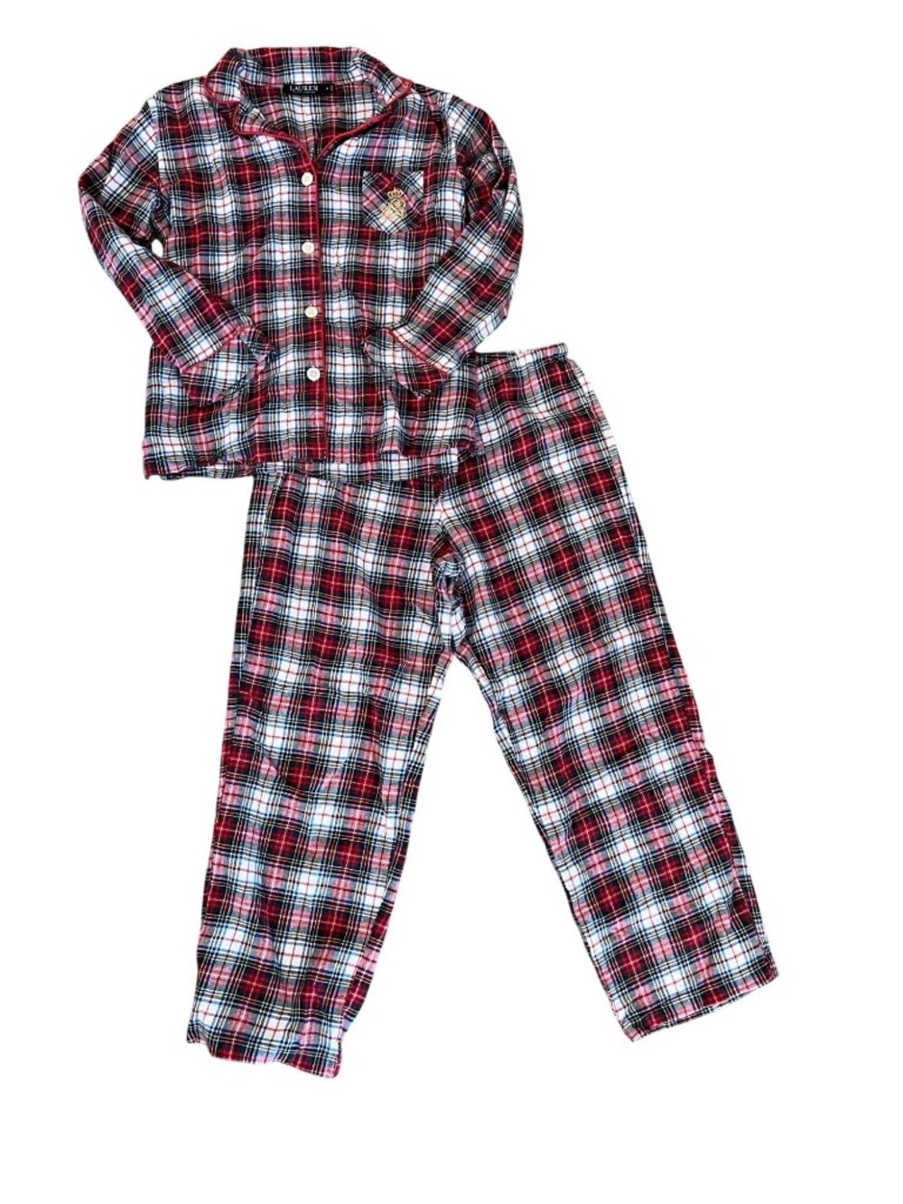 Ralph Lauren Red White Plaid Christmas Pajamas Set Women's Size M